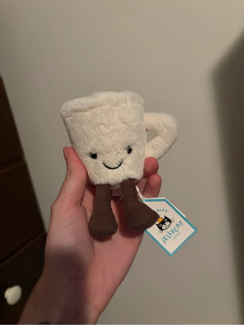Jellycat Cream Plush Mug Toy with Brown Legs